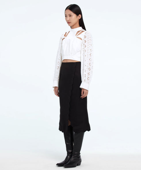 Cut Out Lace Sleeve Blouse